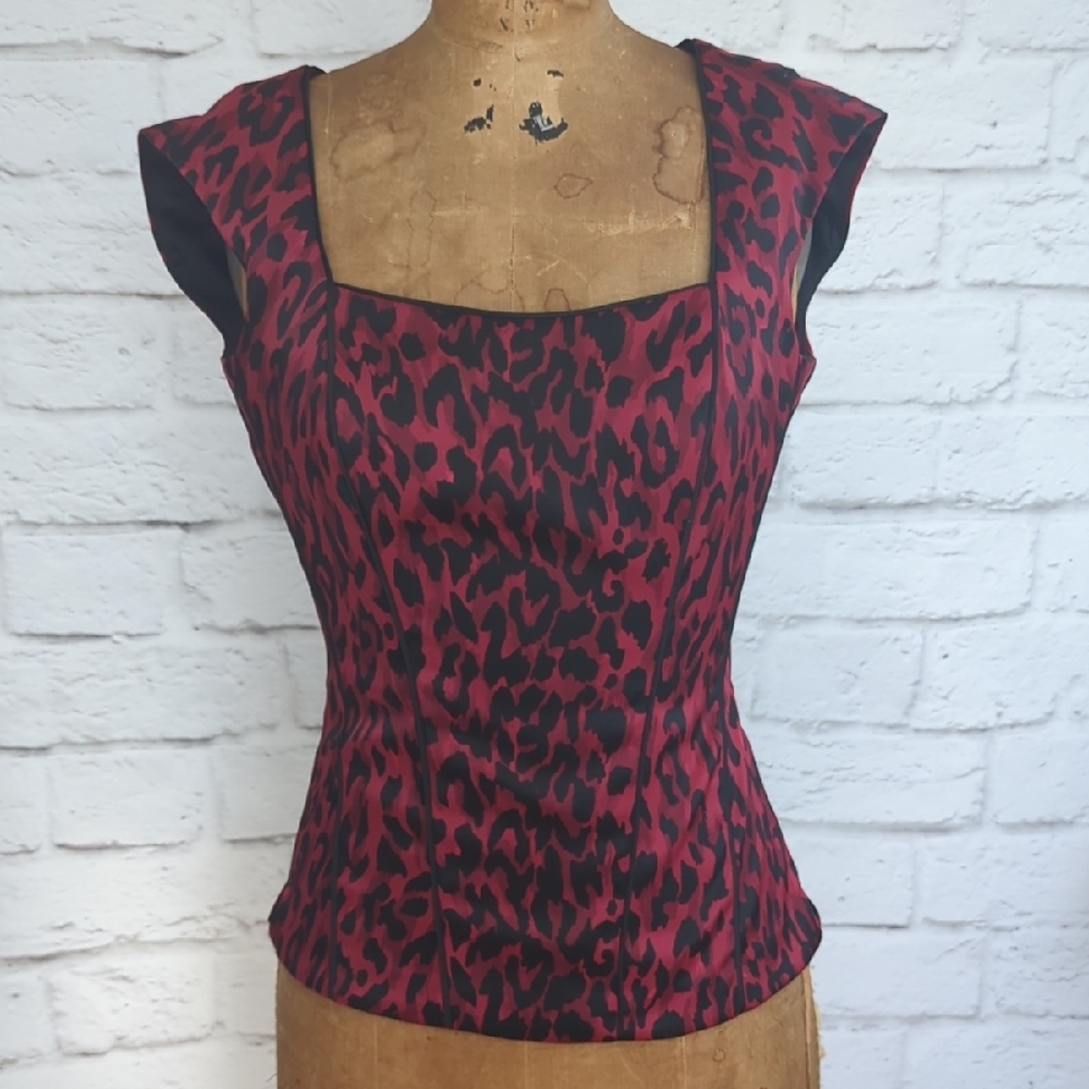 Leopard Print Red and Black Women's Top